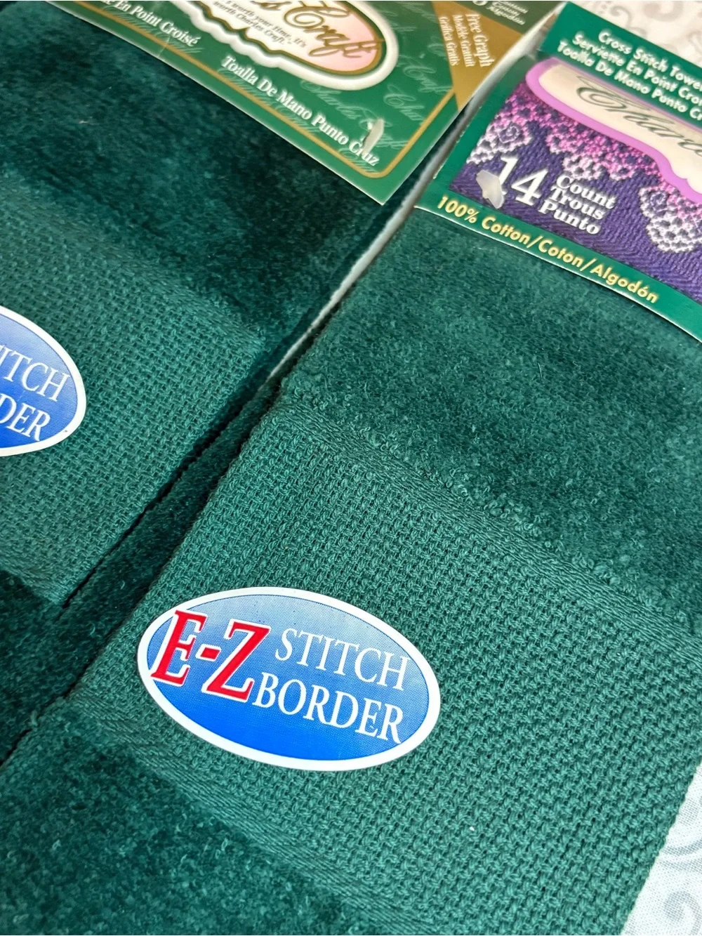 Charles Craft Dark Green Cross Stitch Towels - Set of 3